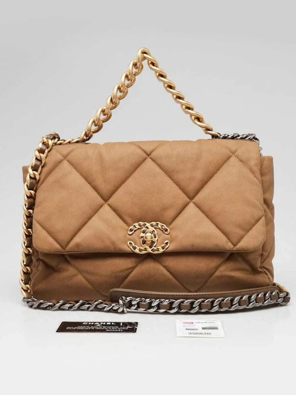 Chanel Brown Quilted Canvas Chanel 19 Large Flap Bag